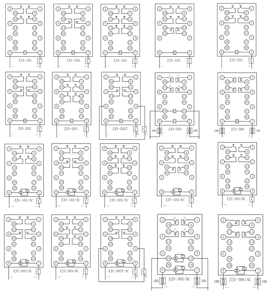 ZJS-122/AC延时中间继电器内部接线图